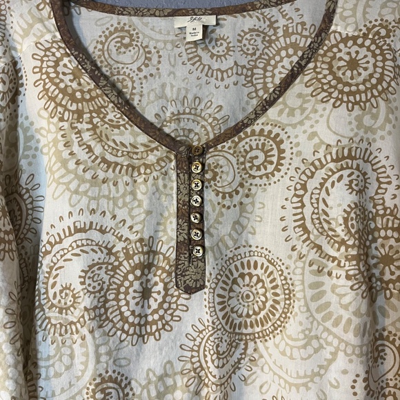 J. Jill Geometric Boho Henley Blouse Women’s Medium 3/4 Sleeve Lightweight - Picture 3 of 6